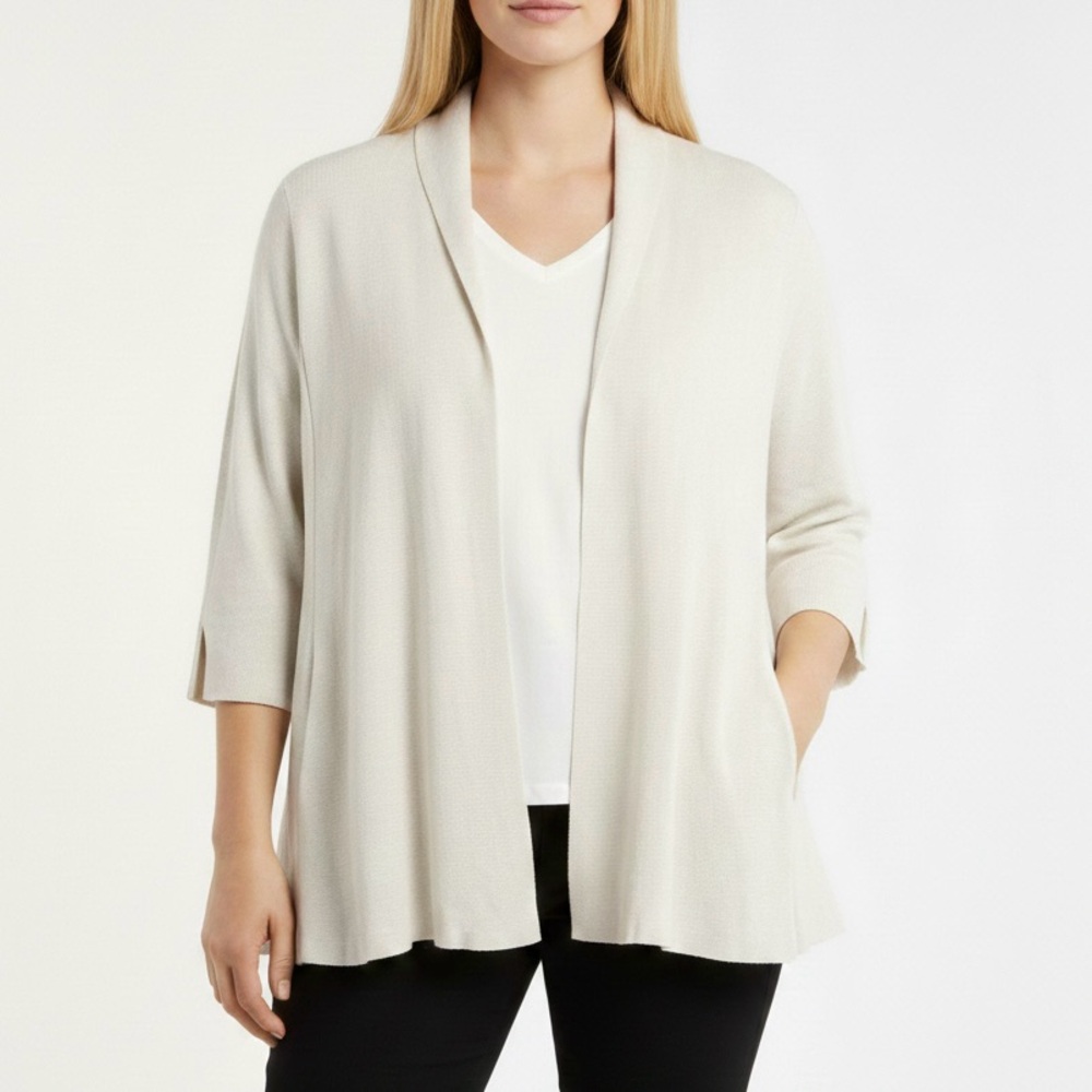 EILEEN FISHER Silk Cotton Cream White Cardigan Blazer Jacket Sweater Petite S